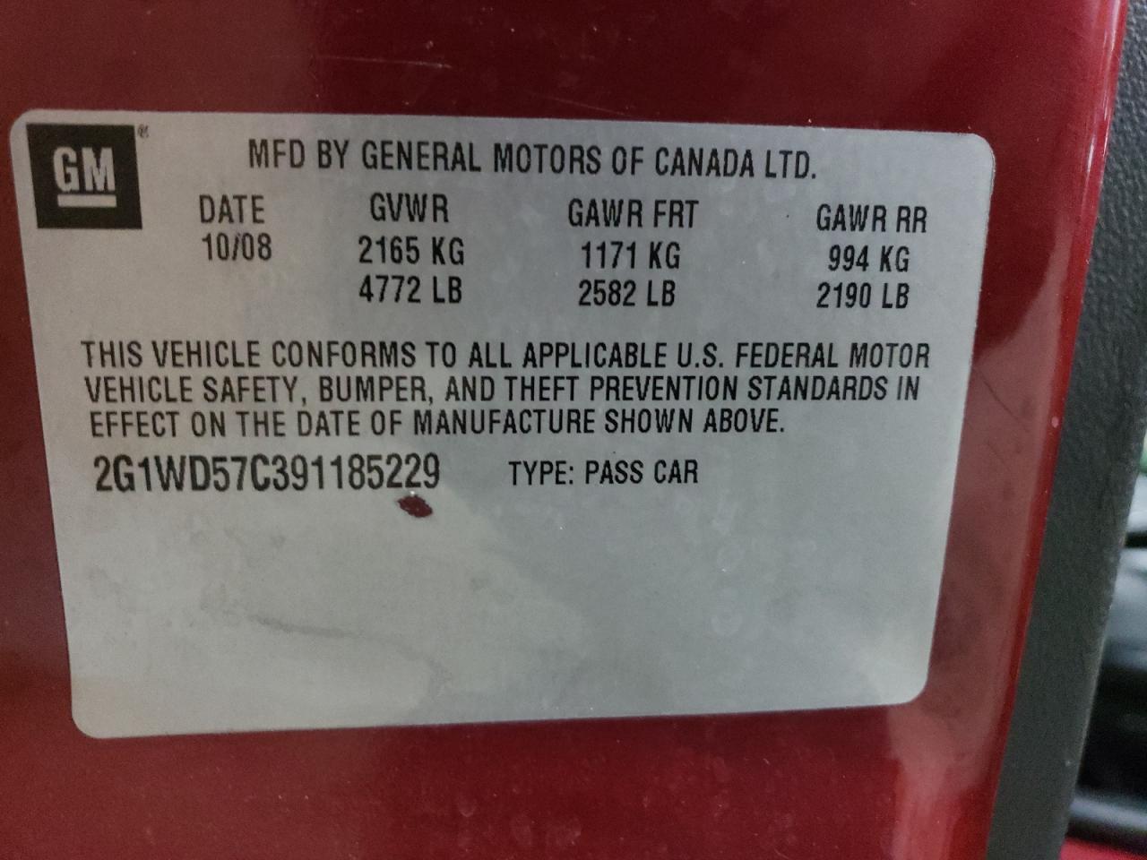 Photo 11 VIN: 2G1WD57C391185229 - CHEVROLET IMPALA 