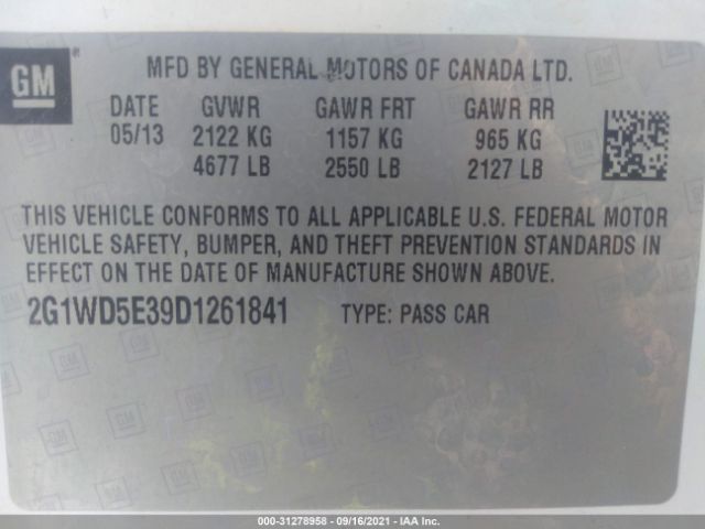 Photo 8 VIN: 2G1WD5E39D1261841 - CHEVROLET IMPALA POLICE 