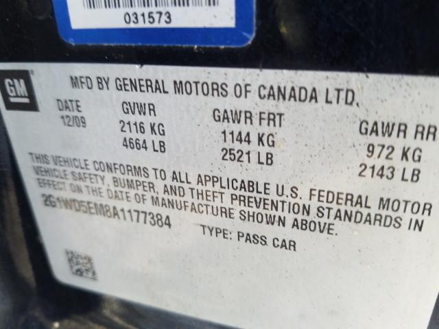 Photo 9 VIN: 2G1WD5EM8A1177384 - CHEVROLET IMPALA POL 