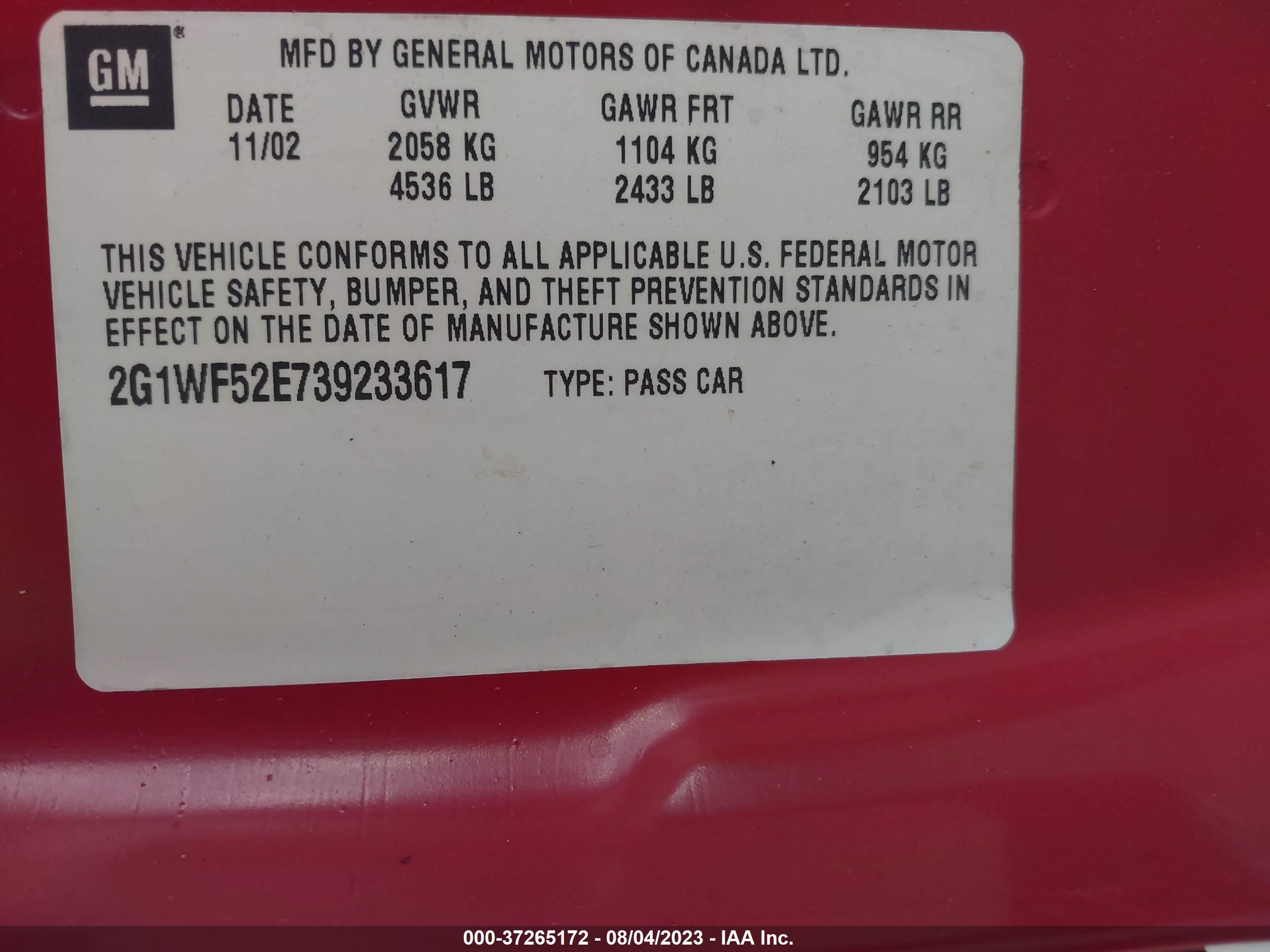 Photo 8 VIN: 2G1WF52E739233617 - CHEVROLET IMPALA 