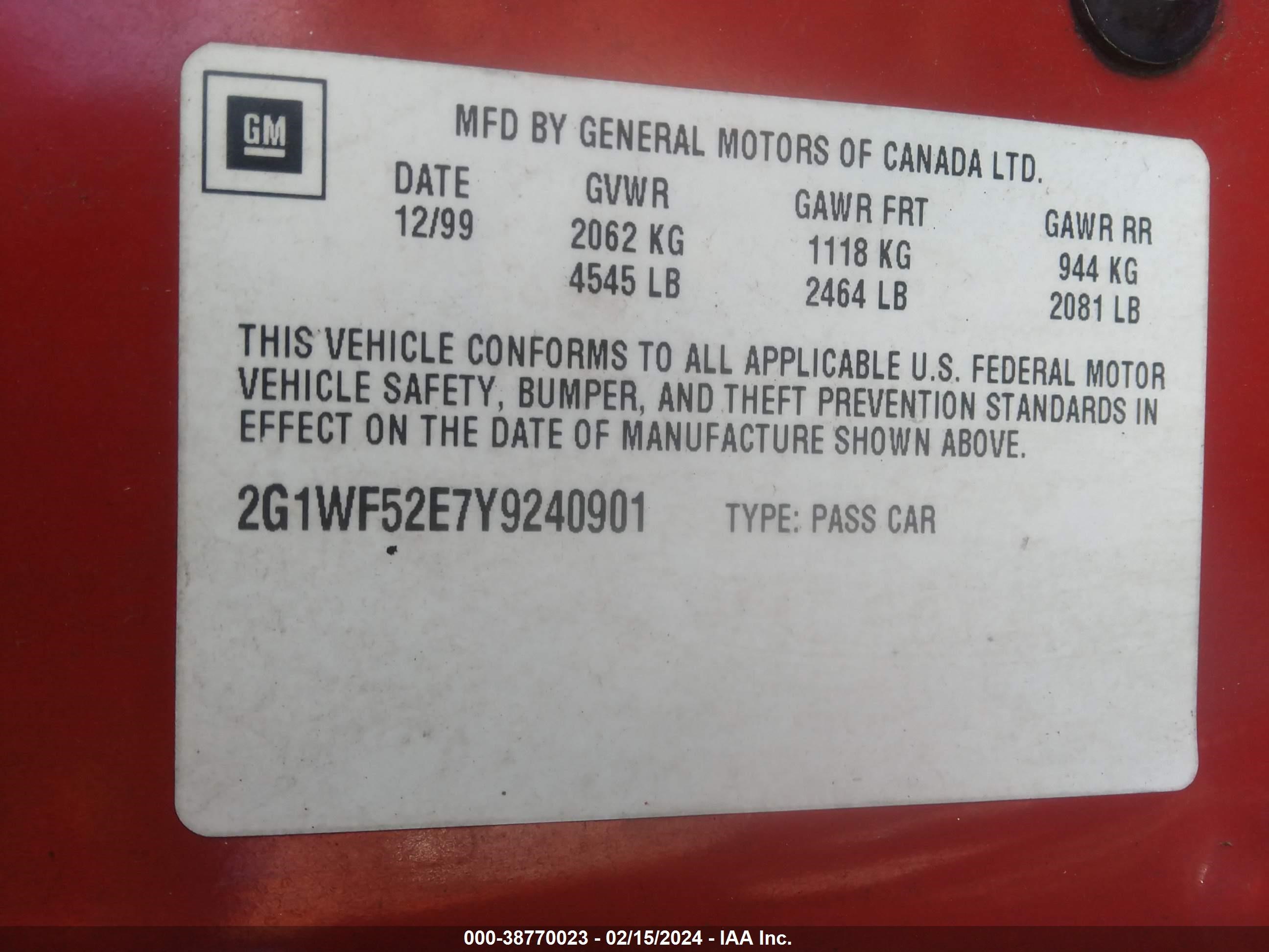 Photo 8 VIN: 2G1WF52E7Y9240901 - CHEVROLET IMPALA 