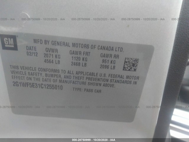 Photo 8 VIN: 2G1WF5E31C1255010 - CHEVROLET IMPALA 