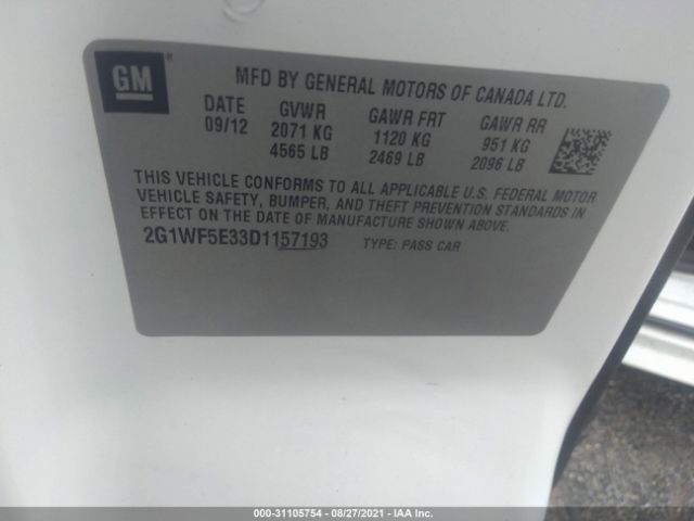 Photo 8 VIN: 2G1WF5E33D1157193 - CHEVROLET IMPALA 