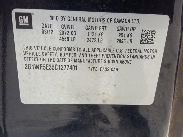 Photo 9 VIN: 2G1WF5E35C1277401 - CHEVROLET IMPALA LS 