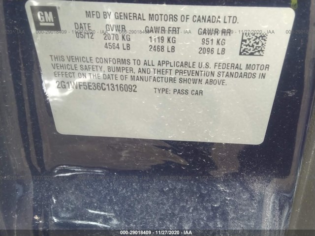 Photo 8 VIN: 2G1WF5E36C1316092 - CHEVROLET IMPALA 