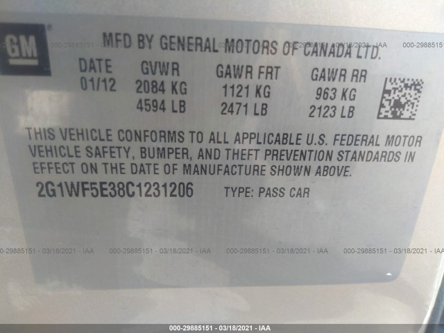 Photo 8 VIN: 2G1WF5E38C1231206 - CHEVROLET IMPALA 