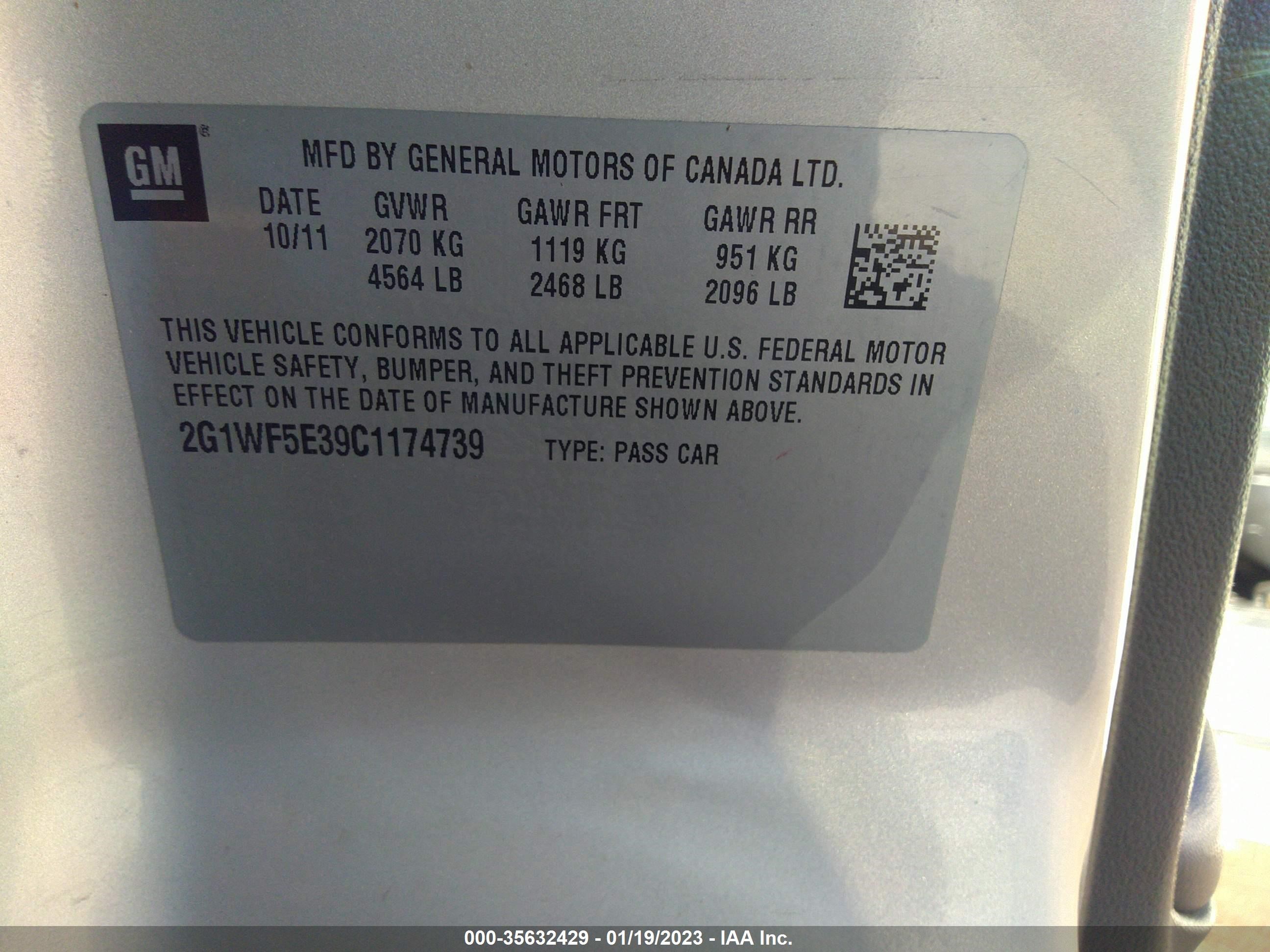 Photo 8 VIN: 2G1WF5E39C1174739 - CHEVROLET IMPALA 