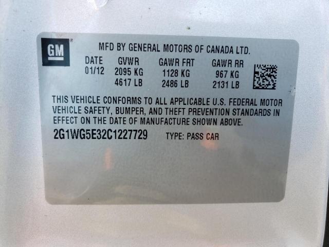 Photo 9 VIN: 2G1WG5E32C1227729 - CHEVROLET IMPALA LT 