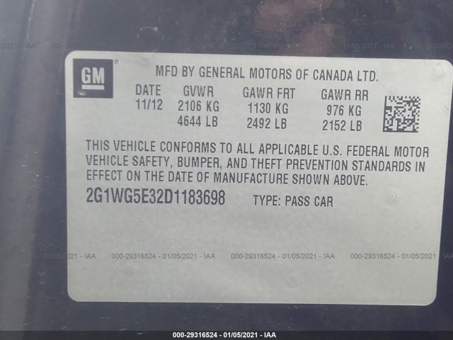 Photo 8 VIN: 2G1WG5E32D1183698 - CHEVROLET IMPALA 