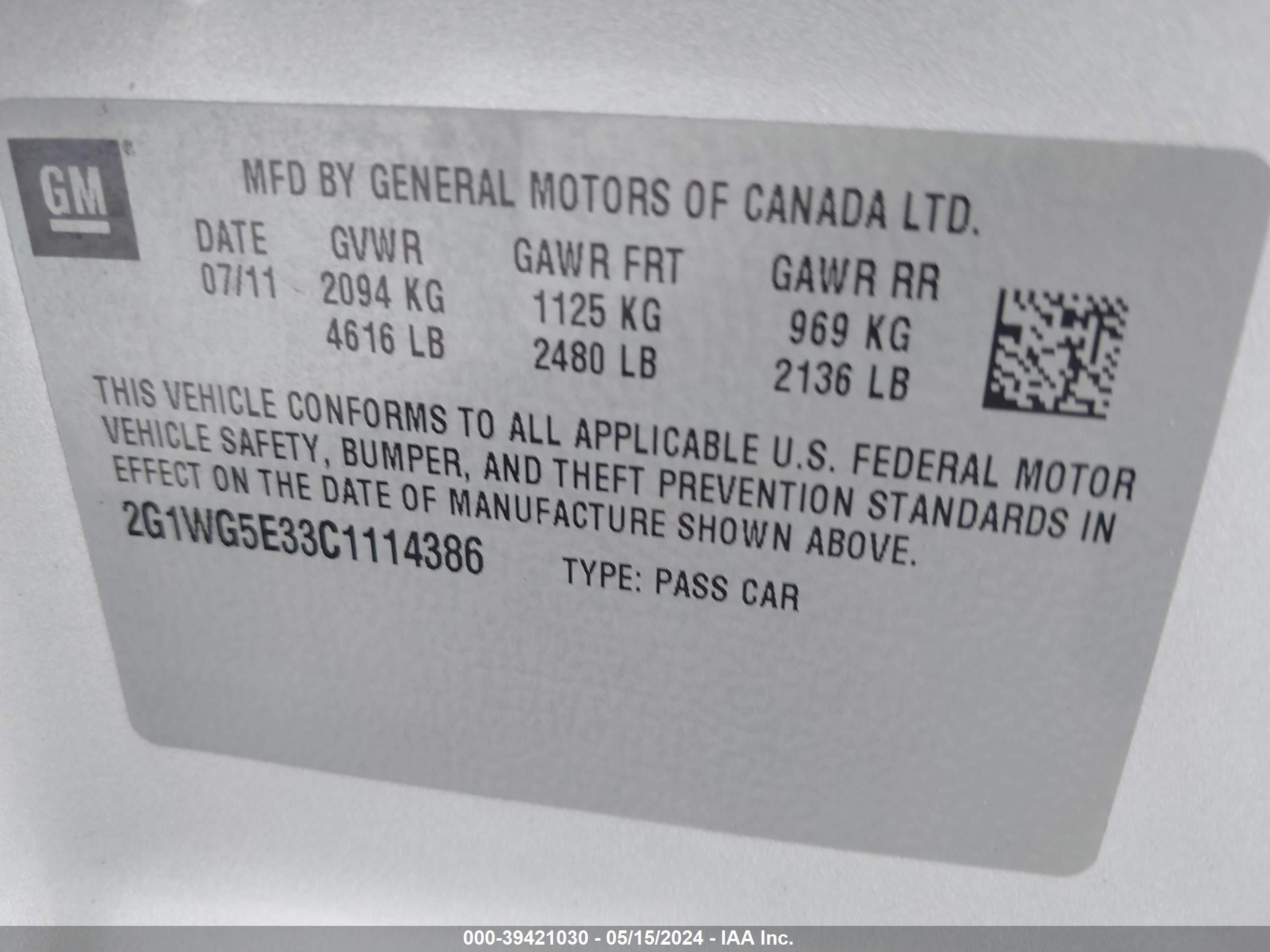 Photo 8 VIN: 2G1WG5E33C1114386 - CHEVROLET IMPALA 