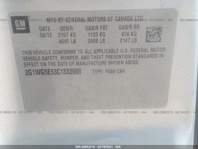 Photo 8 VIN: 2G1WG5E33C1332988 - CHEVROLET IMPALA 