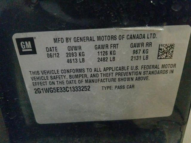 Photo 9 VIN: 2G1WG5E33C1333252 - CHEVROLET IMPALA LT 