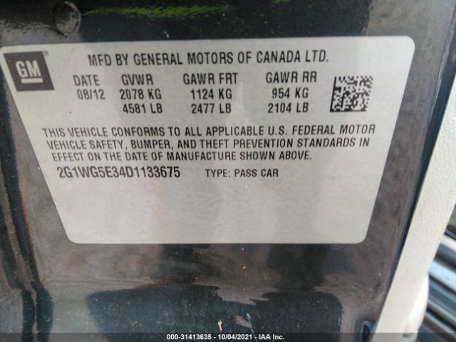 Photo 8 VIN: 2G1WG5E34D1133675 - CHEVROLET IMPALA 