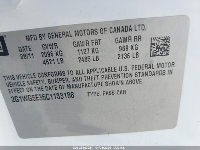 Photo 8 VIN: 2G1WG5E36C1133188 - CHEVROLET IMPALA 