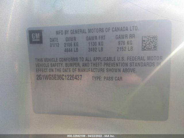 Photo 8 VIN: 2G1WG5E36C1226437 - CHEVROLET IMPALA 