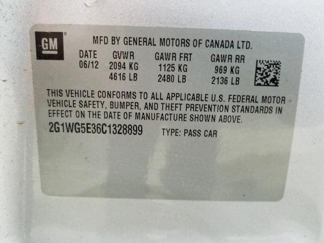 Photo 9 VIN: 2G1WG5E36C1328899 - CHEVROLET IMPALA LT 