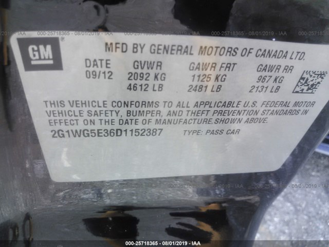 Photo 8 VIN: 2G1WG5E36D1152387 - CHEVROLET IMPALA 