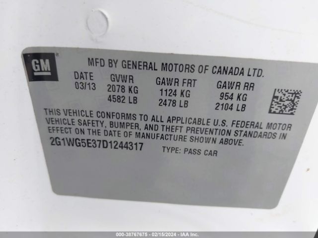 Photo 8 VIN: 2G1WG5E37D1244317 - CHEVROLET IMPALA 