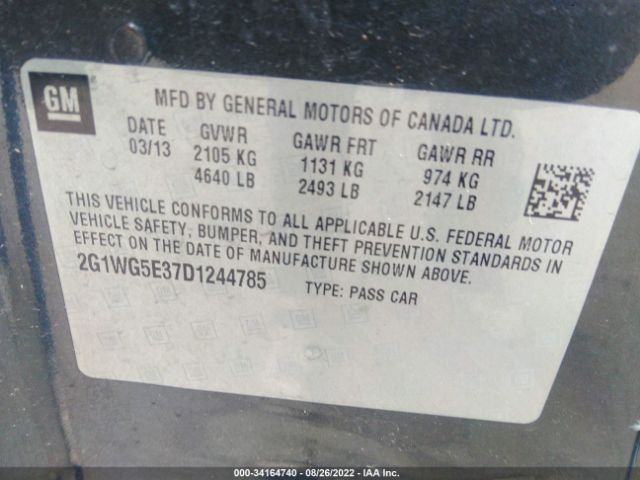 Photo 8 VIN: 2G1WG5E37D1244785 - CHEVROLET IMPALA 