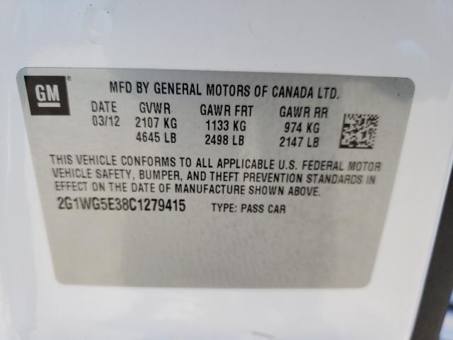 Photo 9 VIN: 2G1WG5E38C1279415 - CHEVROLET IMPALA LT 