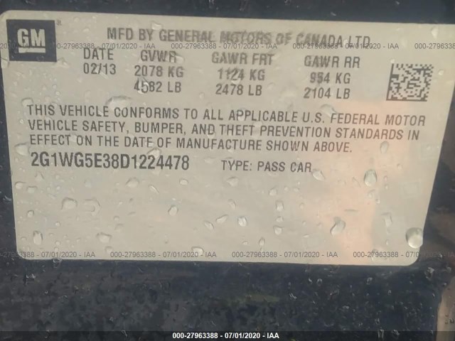 Photo 8 VIN: 2G1WG5E38D1224478 - CHEVROLET IMPALA 