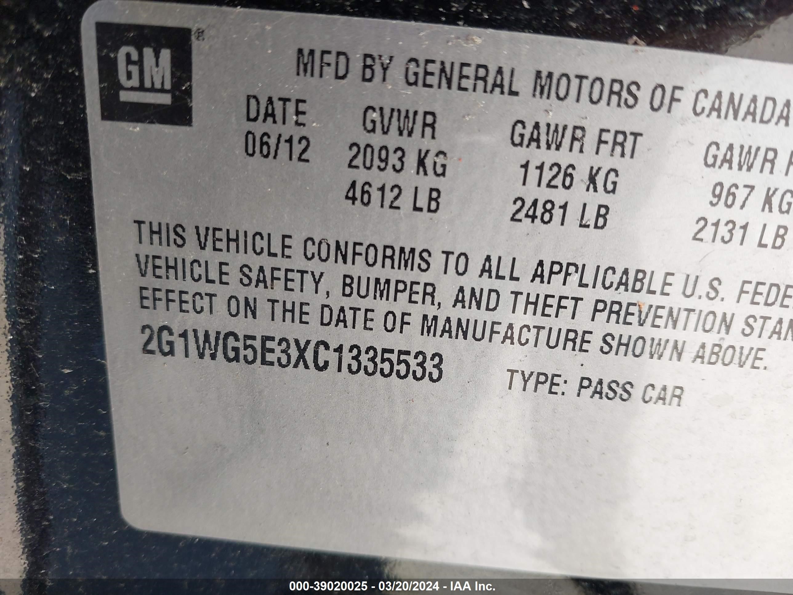 Photo 8 VIN: 2G1WG5E3XC1335533 - CHEVROLET IMPALA 