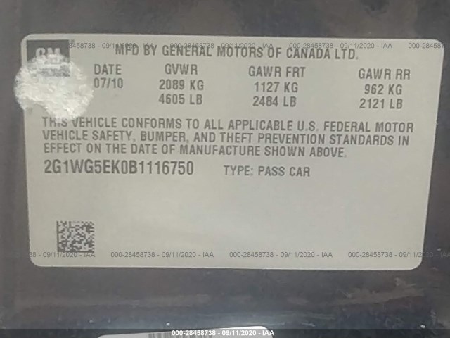 Photo 8 VIN: 2G1WG5EK0B1116750 - CHEVROLET IMPALA 