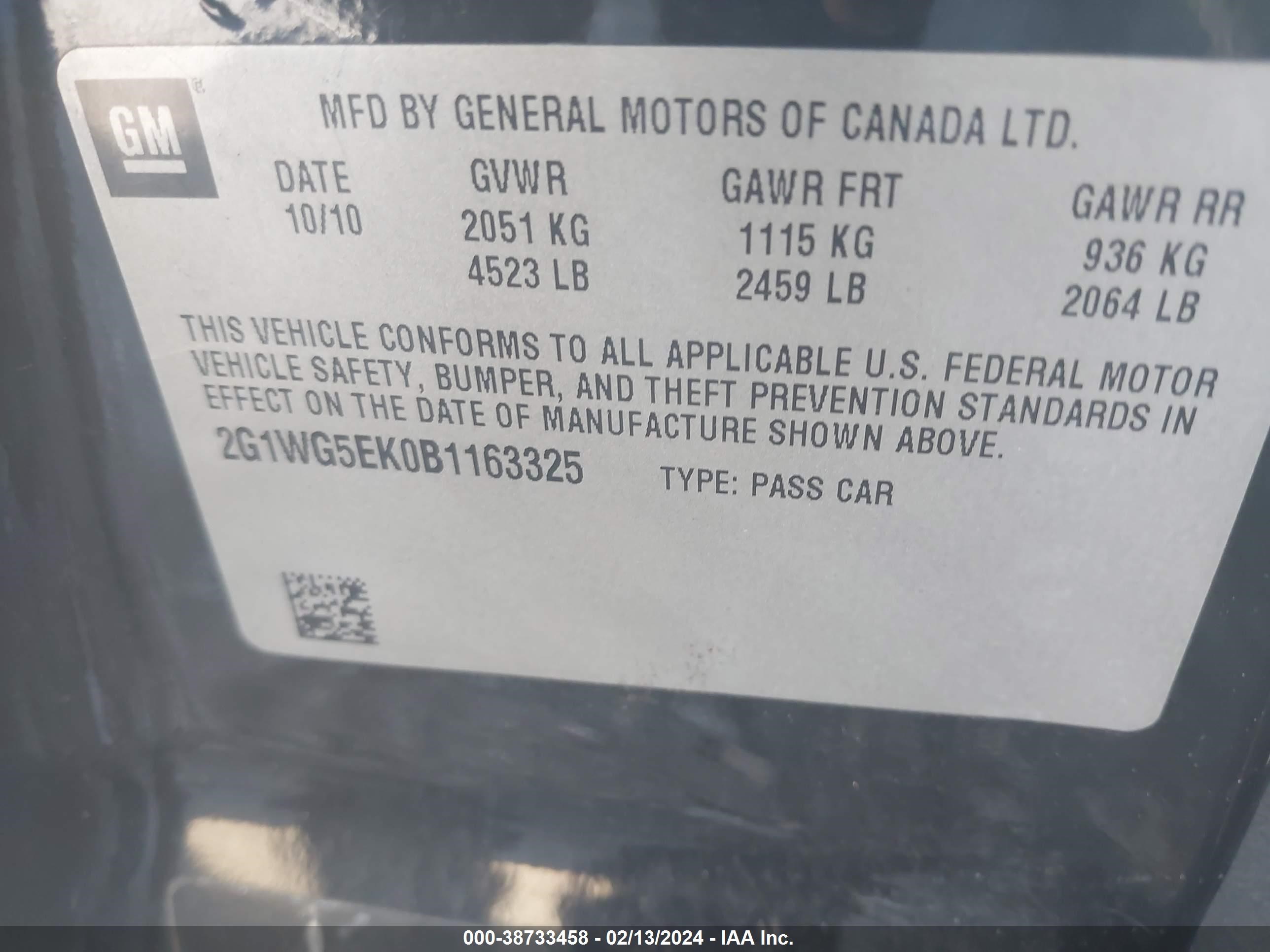 Photo 8 VIN: 2G1WG5EK0B1163325 - CHEVROLET IMPALA 