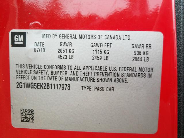 Photo 9 VIN: 2G1WG5EK2B1117978 - CHEVROLET IMPALA LT 