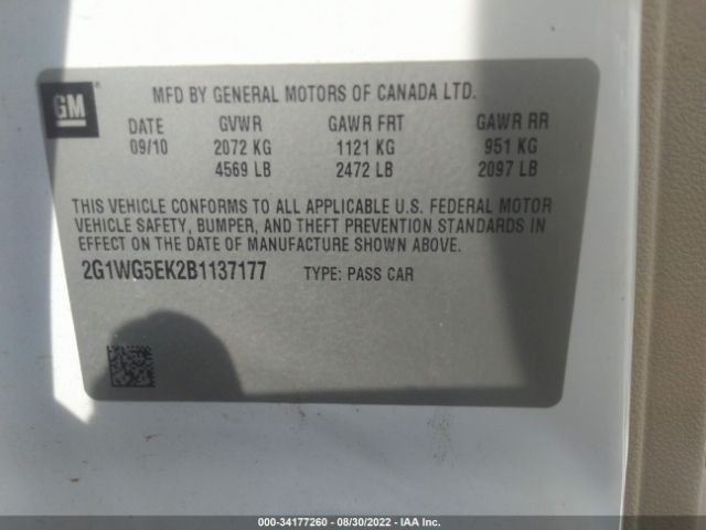 Photo 8 VIN: 2G1WG5EK2B1137177 - CHEVROLET IMPALA 