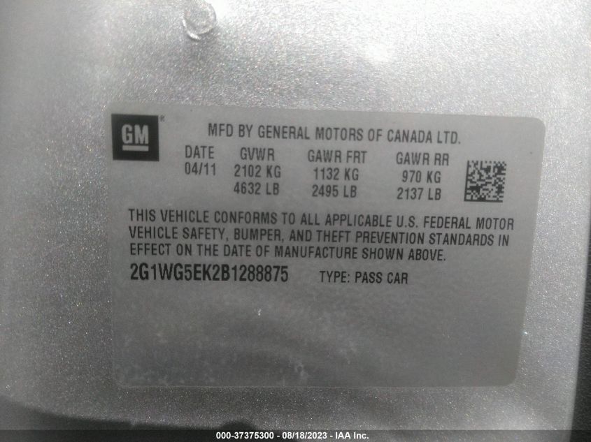 Photo 8 VIN: 2G1WG5EK2B1288875 - CHEVROLET IMPALA 