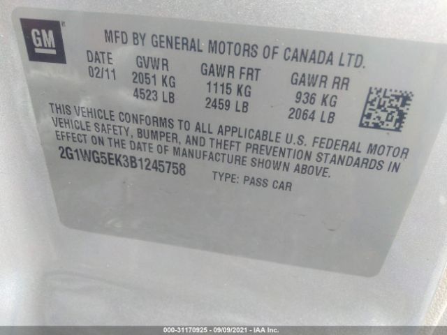 Photo 8 VIN: 2G1WG5EK3B1245758 - CHEVROLET IMPALA 