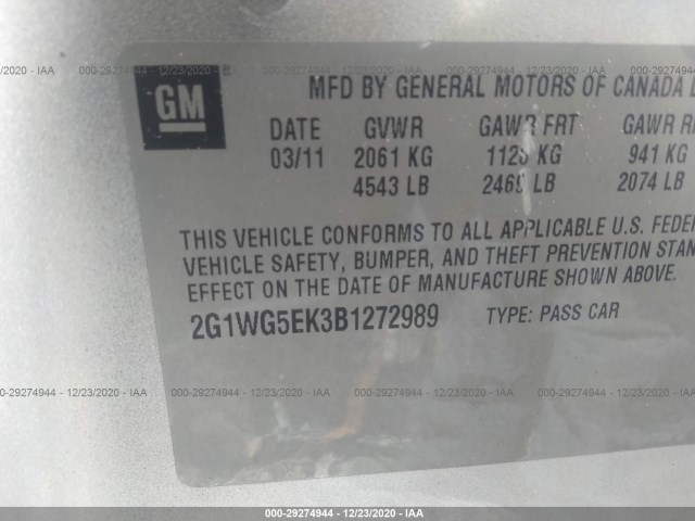 Photo 8 VIN: 2G1WG5EK3B1272989 - CHEVROLET IMPALA 