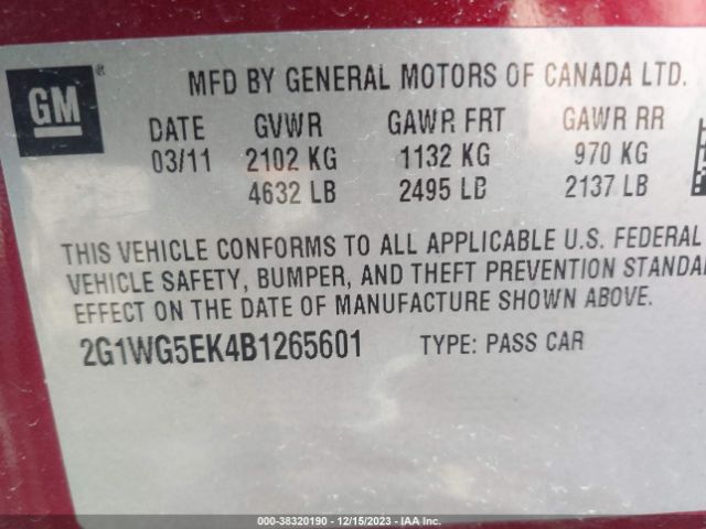 Photo 8 VIN: 2G1WG5EK4B1265601 - CHEVROLET IMPALA 