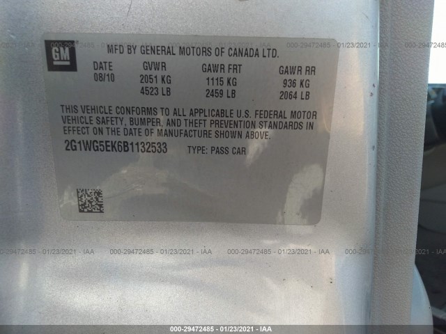 Photo 8 VIN: 2G1WG5EK6B1132533 - CHEVROLET IMPALA 