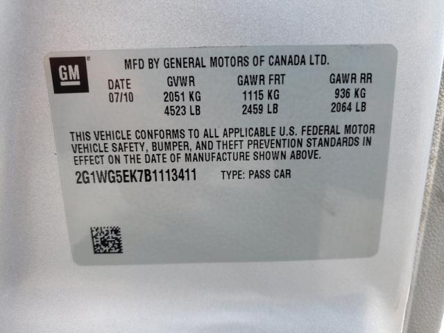 Photo 9 VIN: 2G1WG5EK7B1113411 - CHEVROLET IMPALA LT 