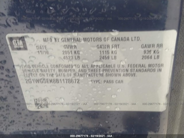 Photo 8 VIN: 2G1WG5EK8B1178672 - CHEVROLET IMPALA 