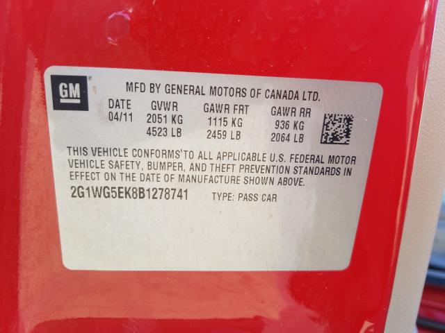 Photo 9 VIN: 2G1WG5EK8B1278741 - CHEVROLET IMPALA LT 