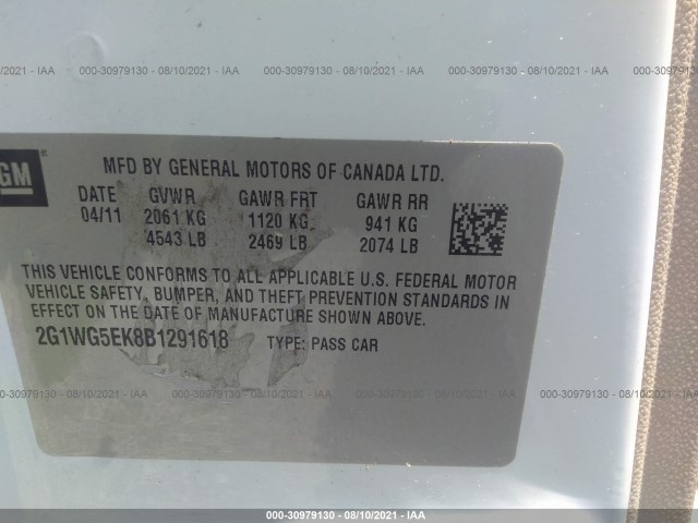 Photo 8 VIN: 2G1WG5EK8B1291618 - CHEVROLET IMPALA 