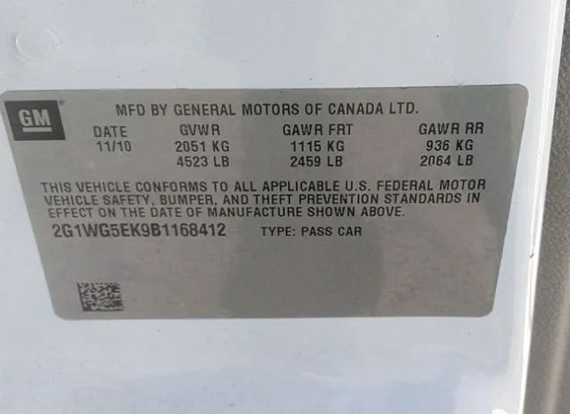 Photo 8 VIN: 2G1WG5EK9B1168412 - CHEVROLET IMPALA 