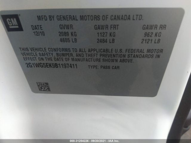 Photo 8 VIN: 2G1WG5EK9B1197411 - CHEVROLET IMPALA 