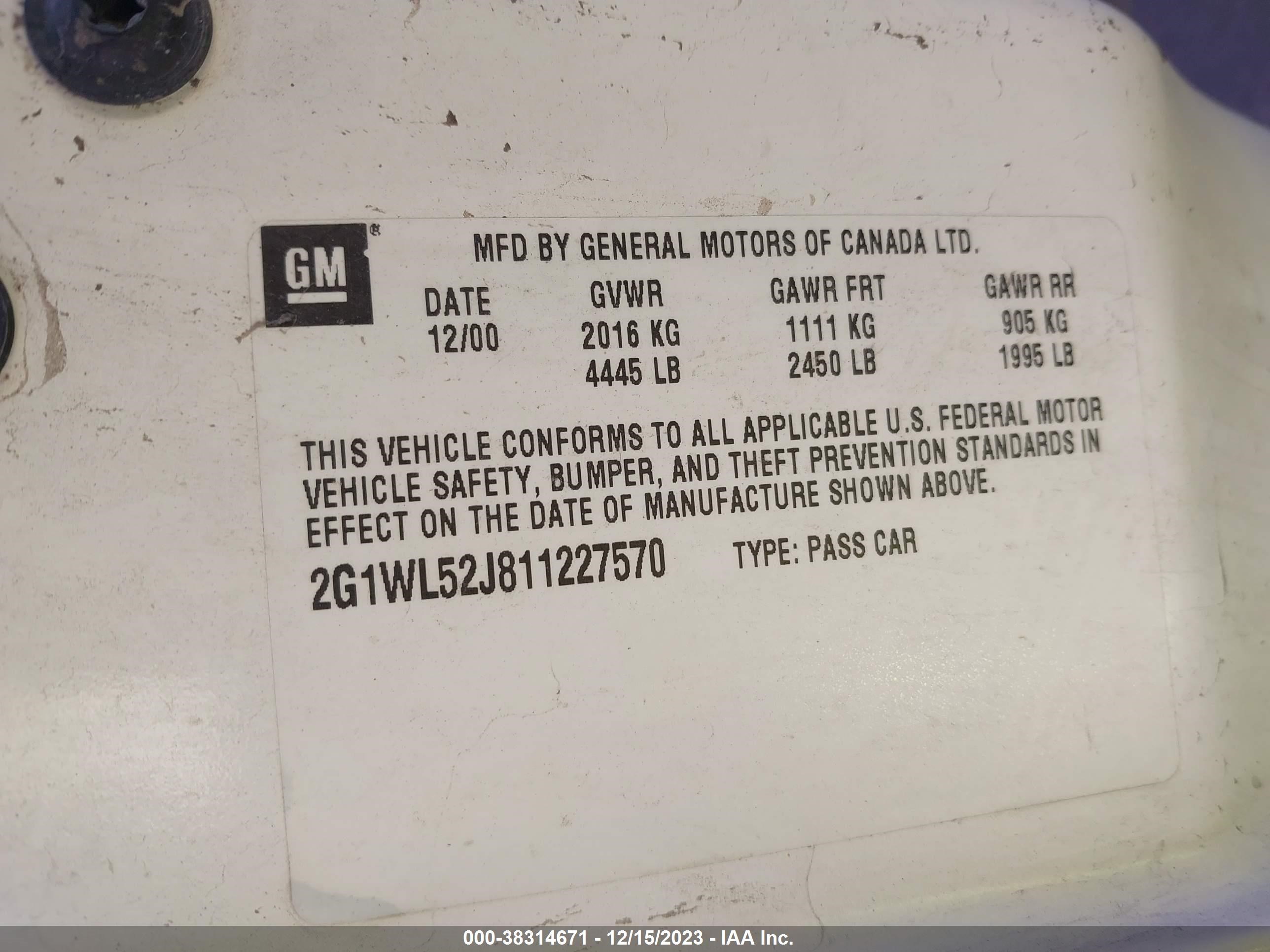 Photo 8 VIN: 2G1WL52J811227570 - CHEVROLET LUMINA 