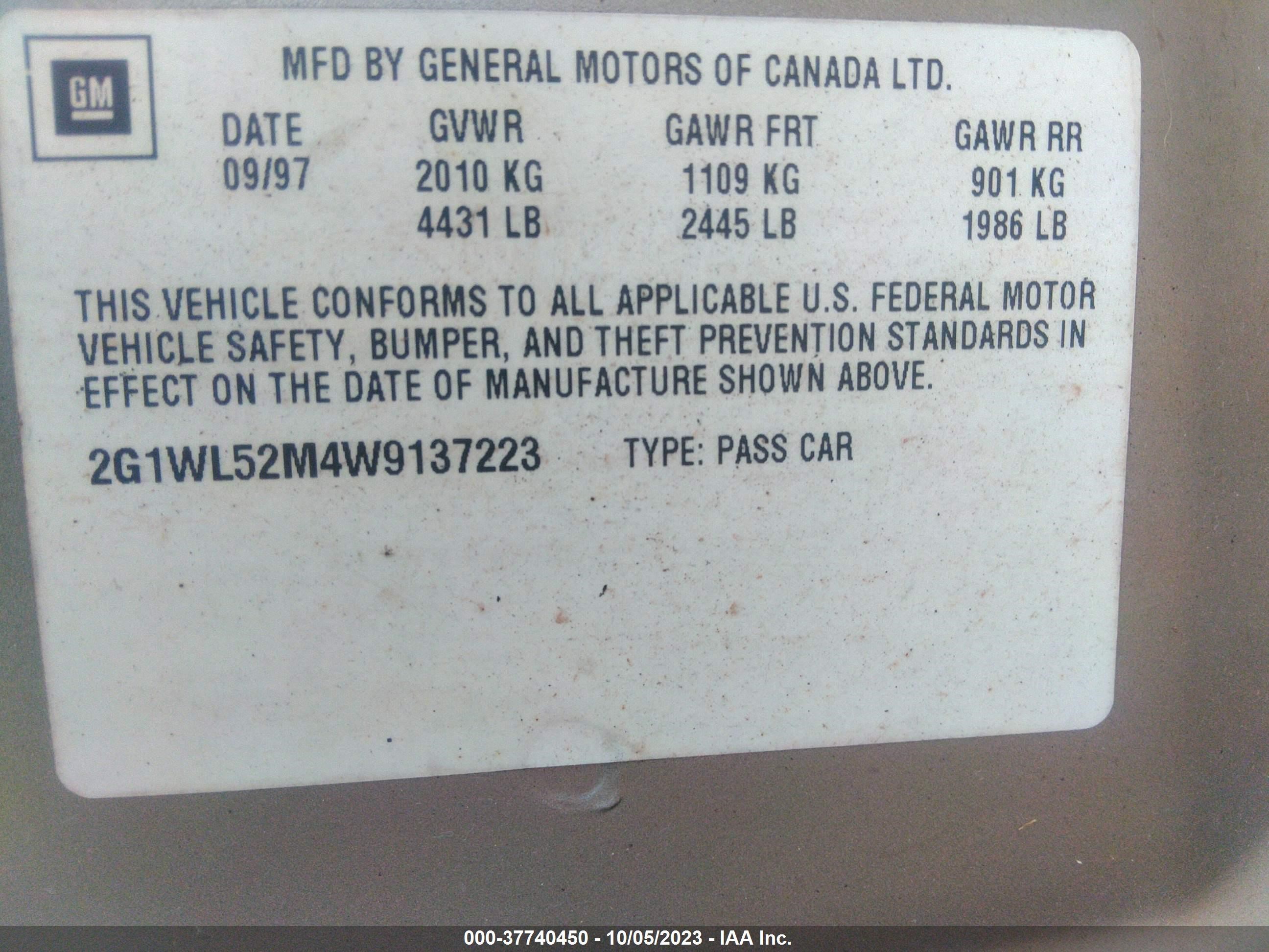 Photo 8 VIN: 2G1WL52M4W9137223 - CHEVROLET LUMINA 