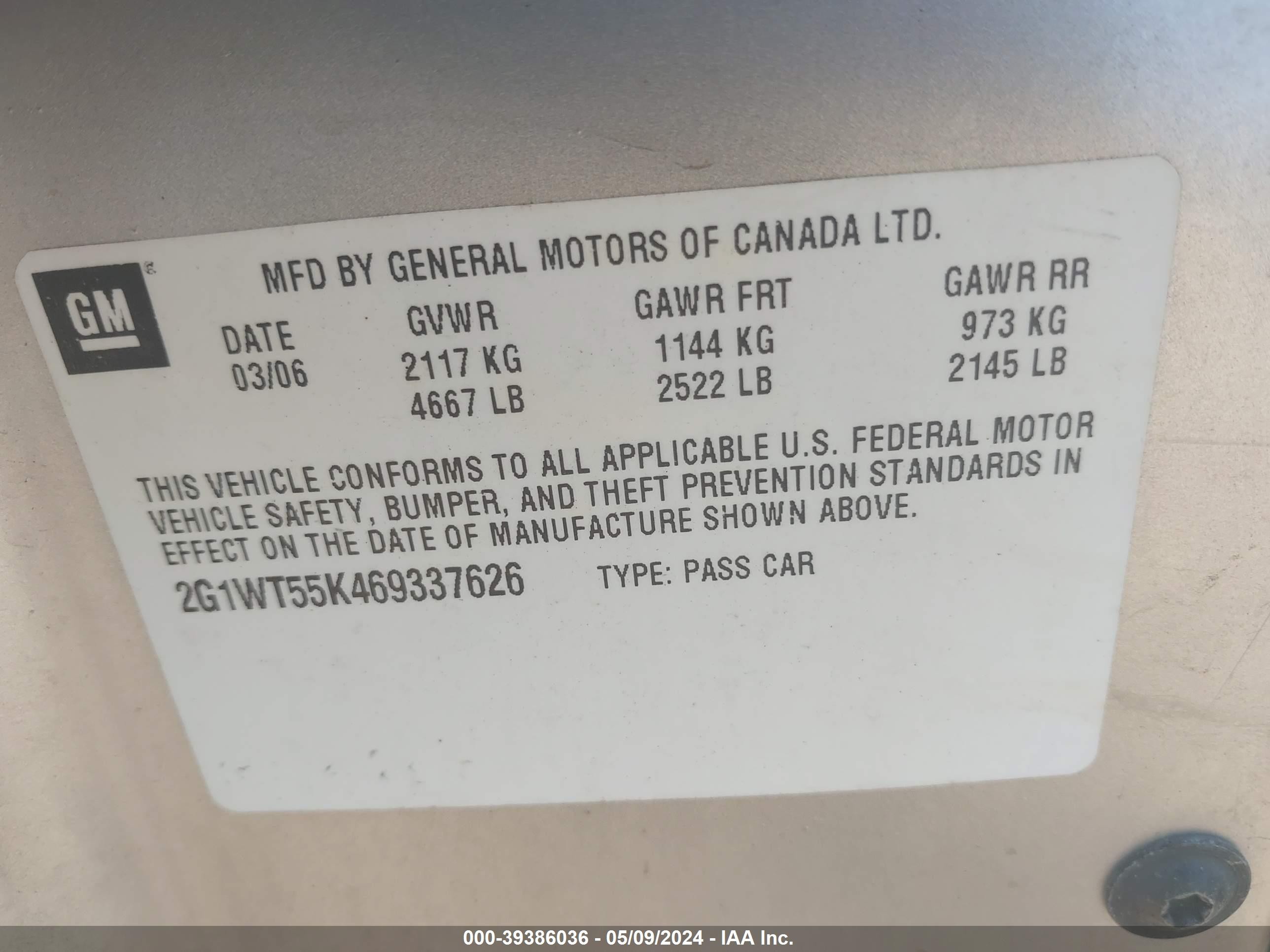 Photo 8 VIN: 2G1WT55K469337626 - CHEVROLET IMPALA 