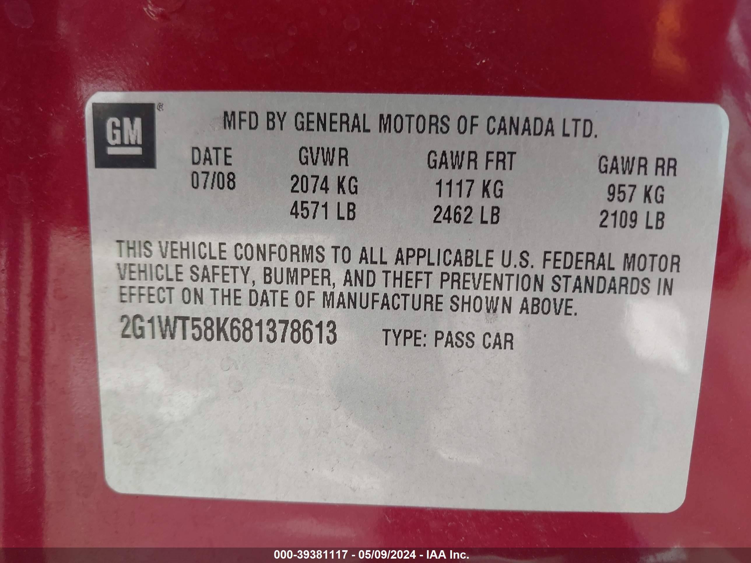 Photo 8 VIN: 2G1WT58K681378613 - CHEVROLET IMPALA 