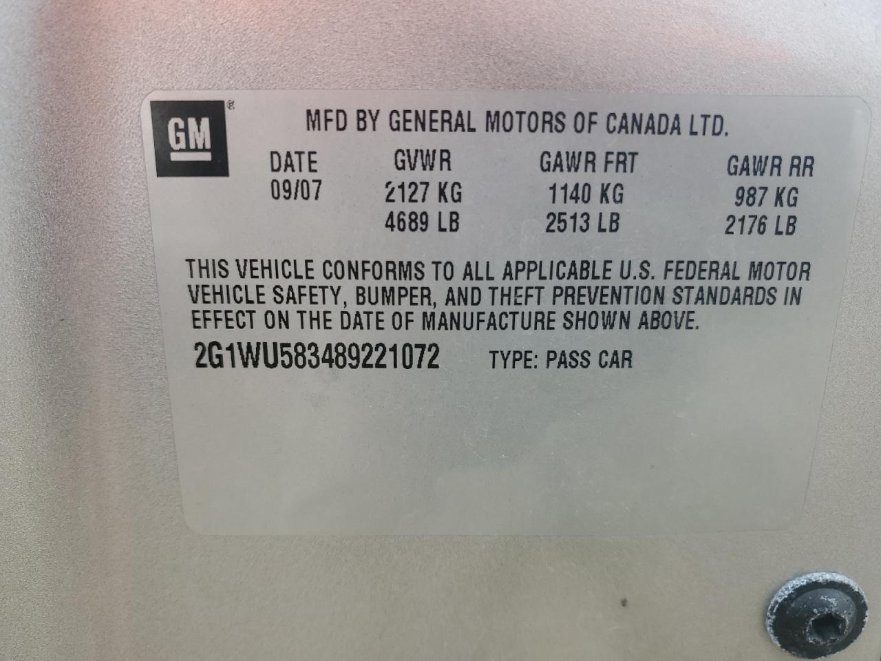 Photo 12 VIN: 2G1WU583489221072 - CHEVROLET IMPALA 