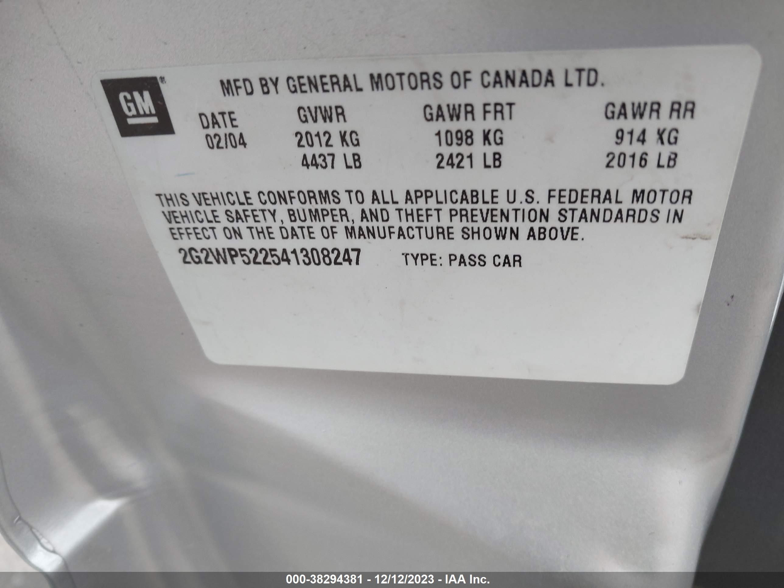 Photo 8 VIN: 2G2WP522541308247 - PONTIAC GRAND PRIX 