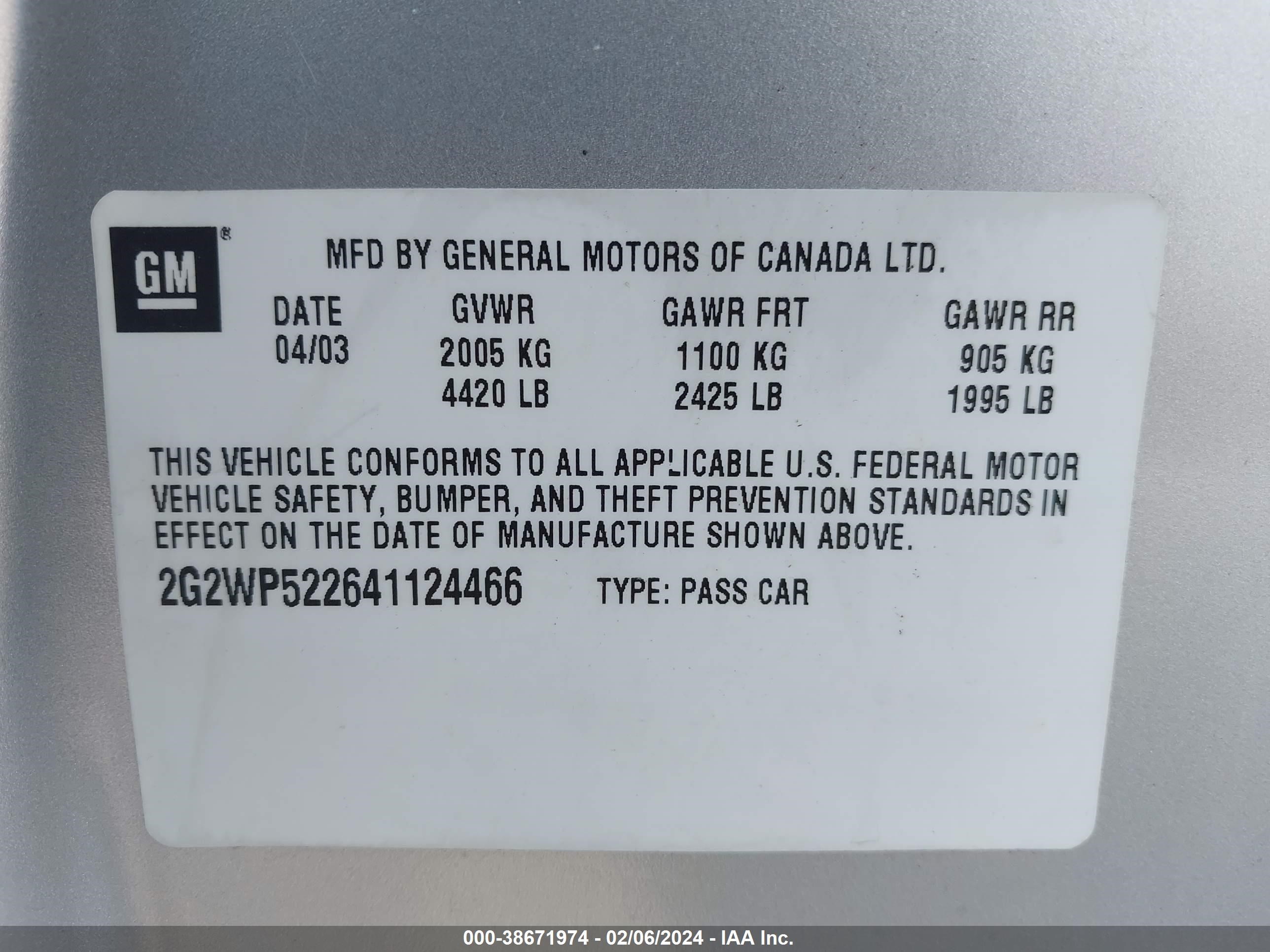 Photo 8 VIN: 2G2WP522641124466 - PONTIAC GRAND PRIX 