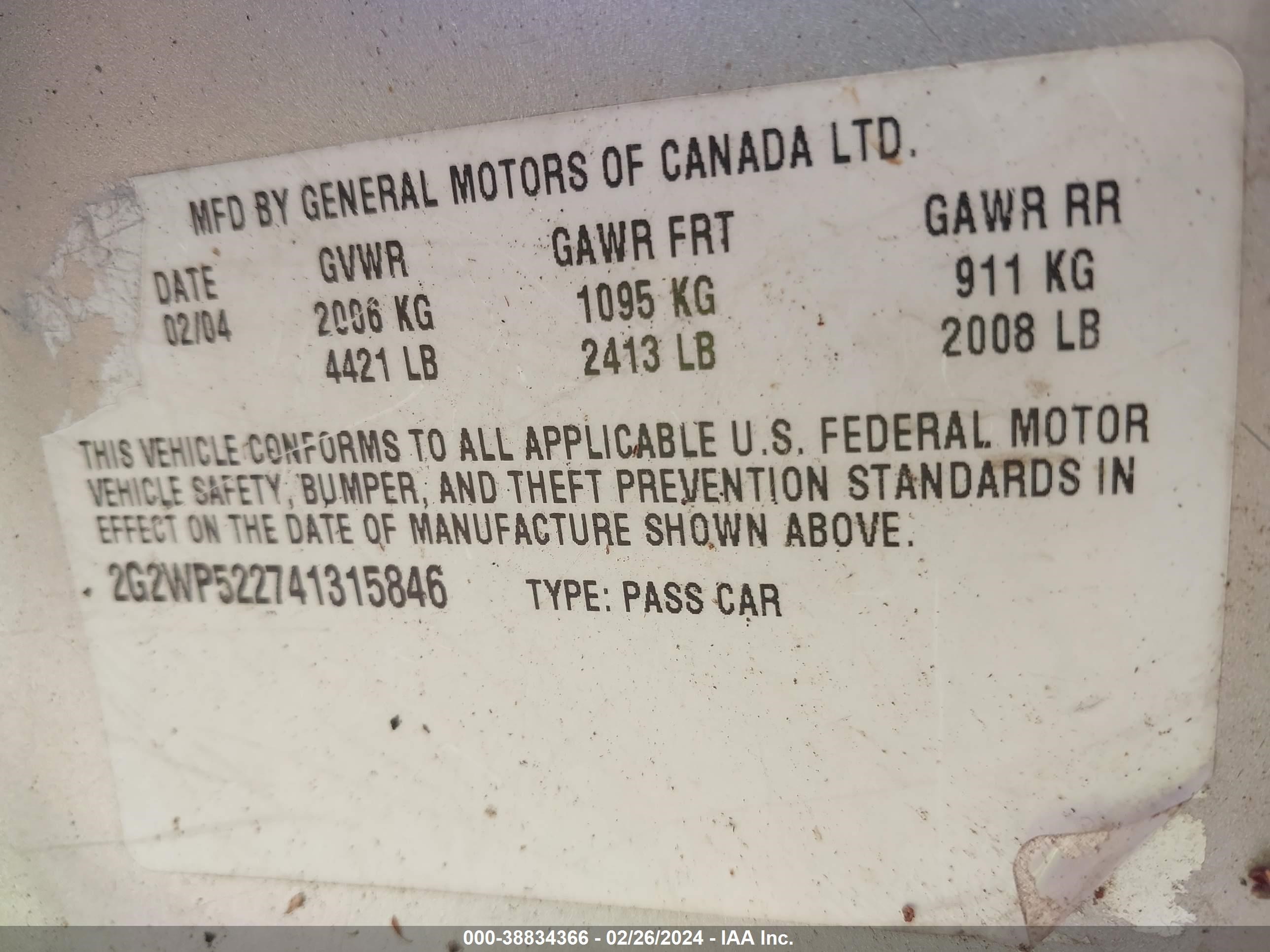 Photo 8 VIN: 2G2WP522741315846 - PONTIAC GRAND PRIX 