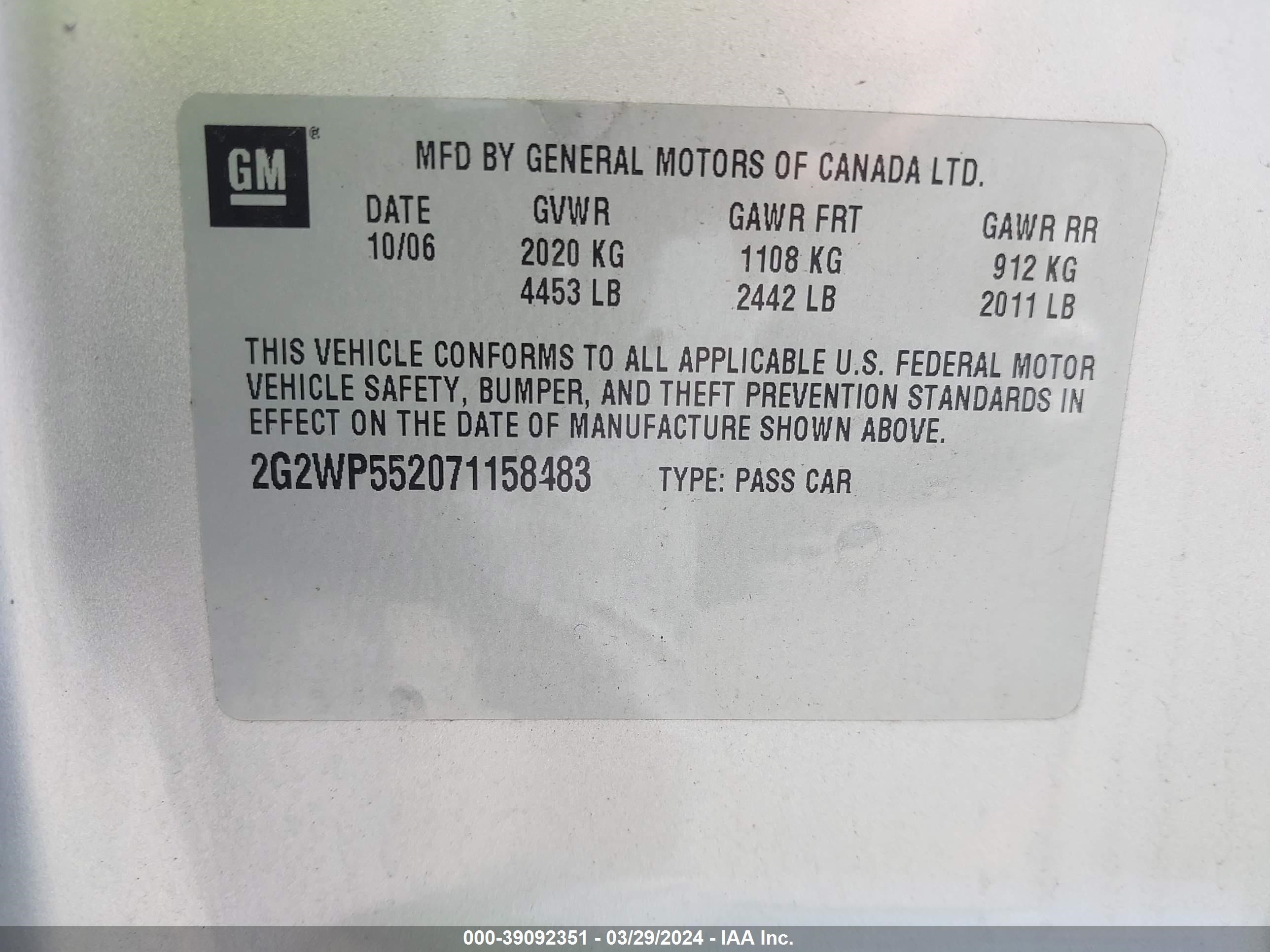 Photo 8 VIN: 2G2WP552071158483 - PONTIAC GRAND PRIX 